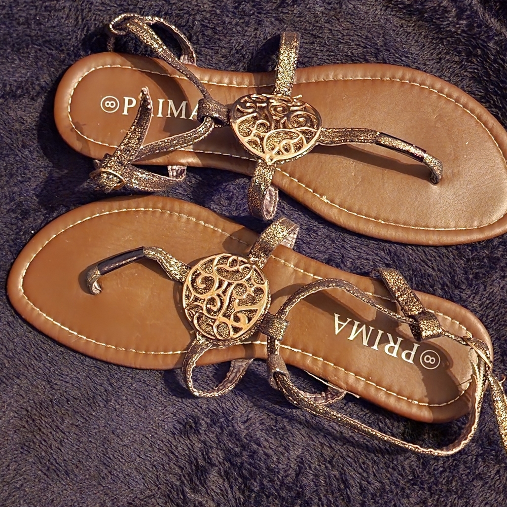 A bronze pair of sandals